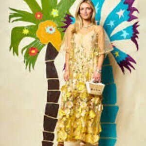 Bellissimo Blooms Tela Luxury Mercantile Yellow Tiered Maxi Dress One size